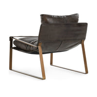 Rear three-quarter view of the Truffle Brown leather chair with its sling support exposed