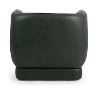 Rear view of the Hunter Green leather swivel chair showing its center seam and upholstered base