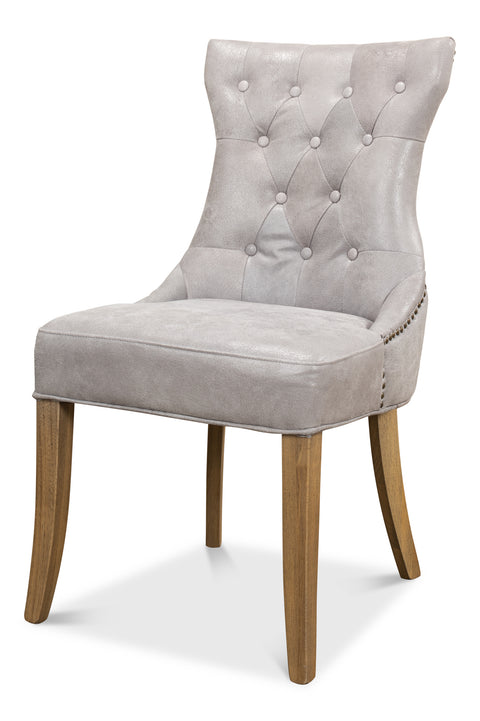 Tufted Dining Chairs in Gray Leather, Sets of 2