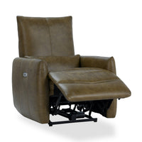 Curved Arm Leather Power Recliner in Olive Green, alternate view