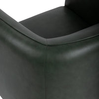 Hunter Green leather swivel chair rear detail showing piping along the curved back