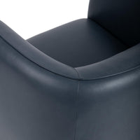 Mystic Blue leather swivel chair rear detail showing piping along the curved back