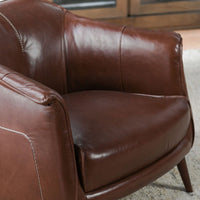 Spiced Brown leather chair detail showing the curved inner back, arms and seat