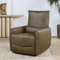Curved Arm Leather Power Recliner in Olive Green, alternate view
