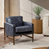 Bronze Frame Leather Accent Chair in Ocean Blue, alternate view