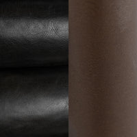Jet Black leather and warm-toned iron frame material close-up