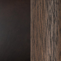 Dark Roast leather and dark wood grain material close-up