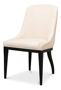 Modern Dining Chair with Sloped Back in Cream Cotton-Linen