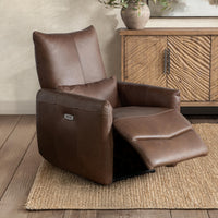 Curved Arm Leather Power Recliner in Antique Brown, alternate view