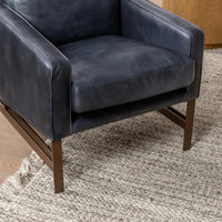 Bronze Frame Leather Accent Chair in Ocean Blue, alternate view