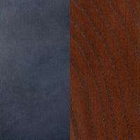 Ocean Blue leather and ash wood grain material close-up