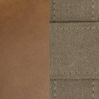 Tan leather and stitched canvas strap material close-up