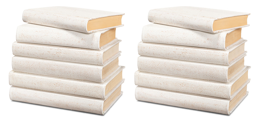 Ivory Book Set in Shagreen-Embossed Leather, Set of 12