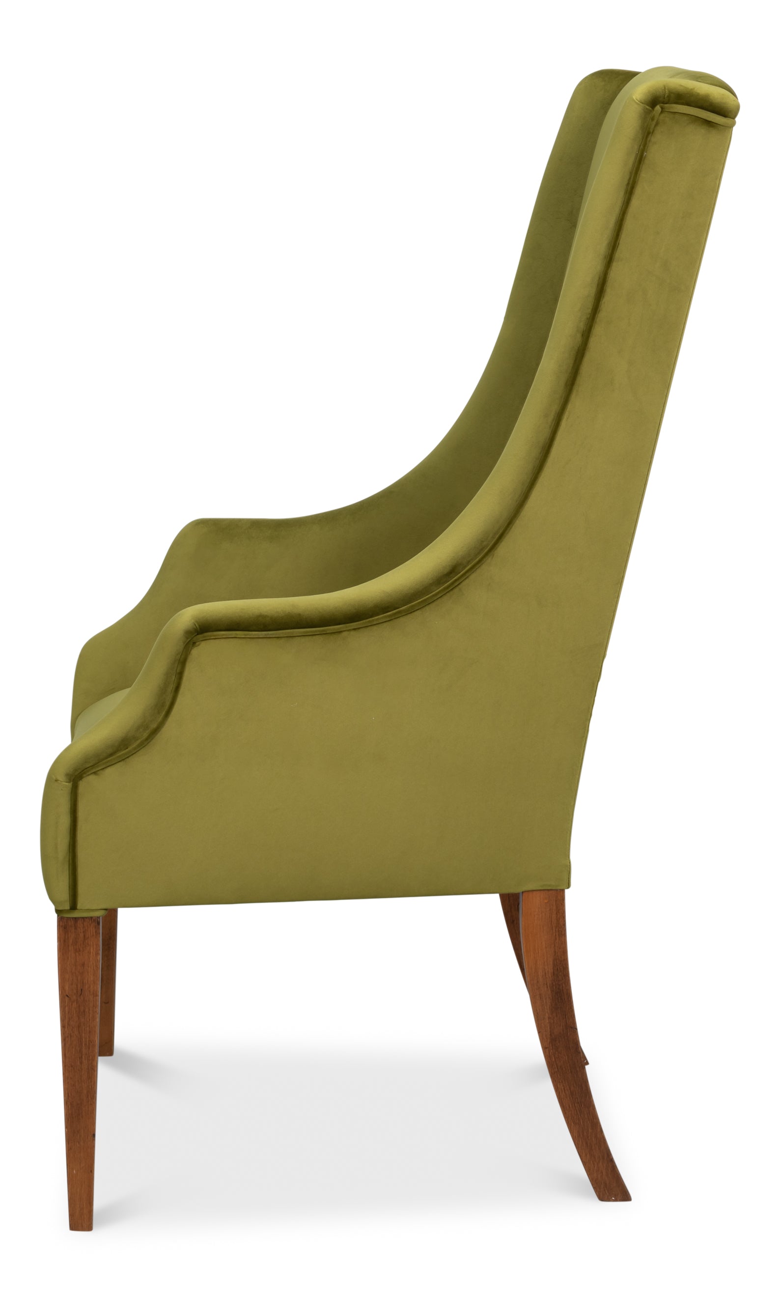 Sloped Arm Green Velvet Dining Chair in Olive, Host Chair - view 3