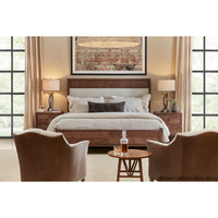 Bedroom with oak bedside table and modern decor.
