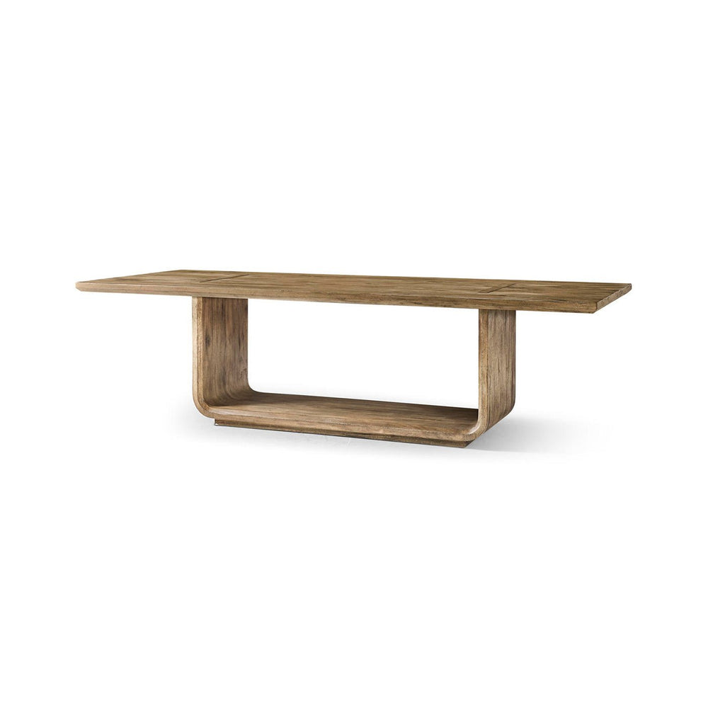 Rustic modern dining table, side angle view.