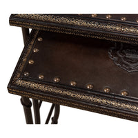 Embossed Leather Nesting Tables, Set of 3 with Wrought Iron Bases - additional view