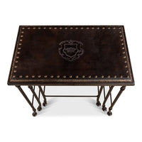 Embossed Leather Nesting Tables, Set of 3 with Wrought Iron Bases - additional view