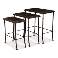 Embossed Leather Nesting Tables, Set of 3 with Wrought Iron Bases - additional view