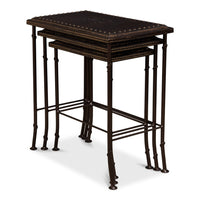 Embossed Leather Nesting Tables, Set of 3 with Wrought Iron Bases - additional view