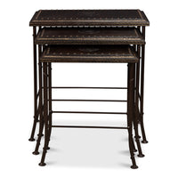 Embossed Leather Nesting Tables, Set of 3 with Wrought Iron Bases - additional view