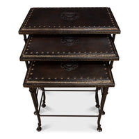 Embossed Leather Nesting Tables, Set of 3 with Wrought Iron Bases - additional view