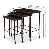 Embossed Leather Nesting Tables, Set of 3 with Wrought Iron Bases - dimension drawing