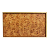 Contemporary Large Serving Tray with Brass Trim - Rustic Burl Finish
