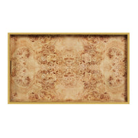 Contemporary Large Serving Tray with Brass Trim - Natural Burl Finish