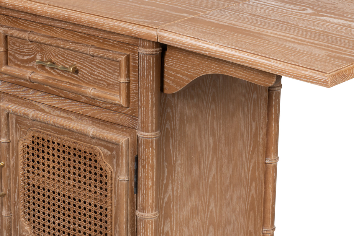 British Colonial Drop Leaf Server with Caned Doors