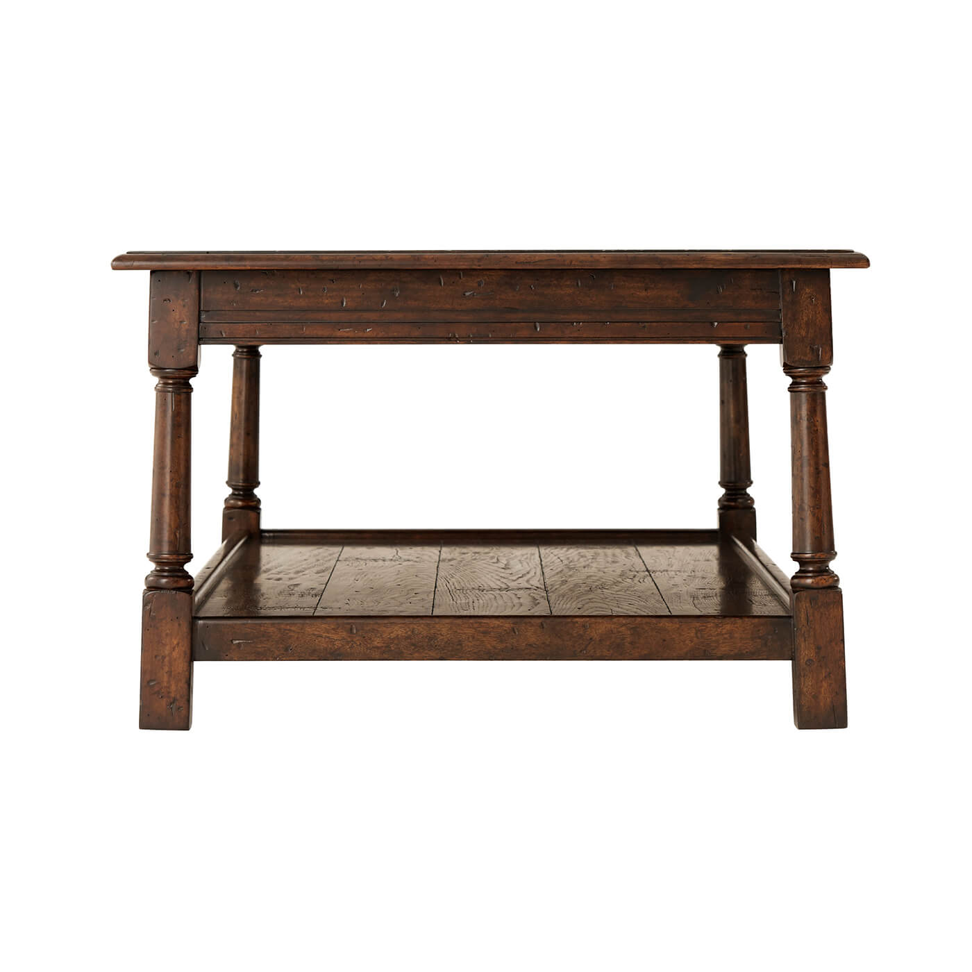 End view of 17th-century style cocktail table.