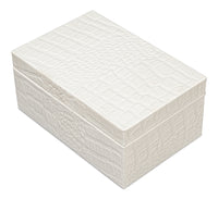Croc Leather Box in White, Set of 2