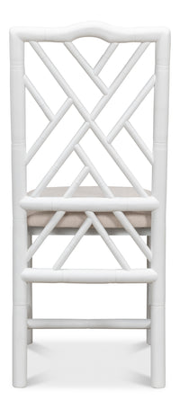 Chinese Chippendale Faux Bamboo Dining Chairs in White, Sets of 2 - view 4