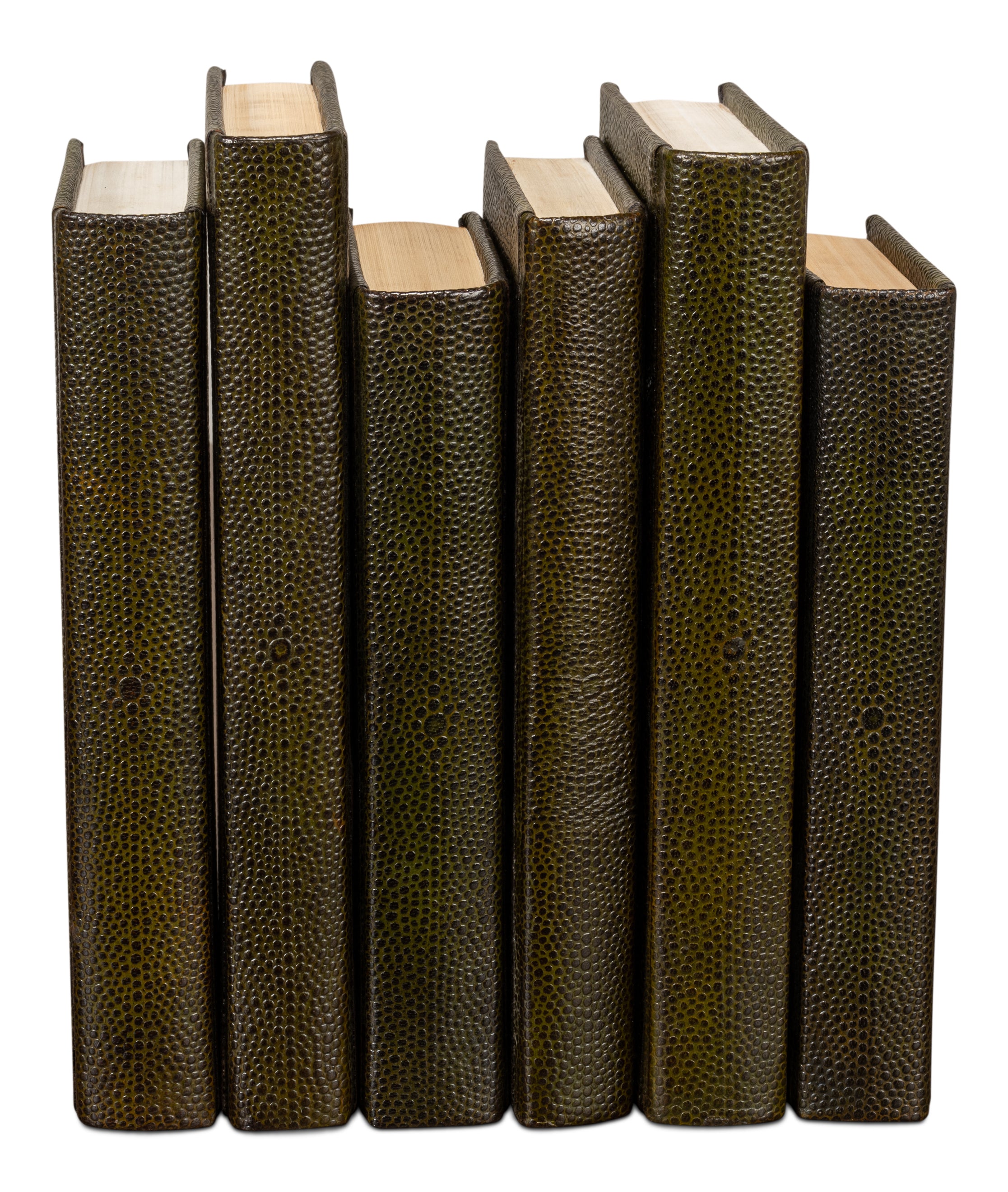Shagreen Book Set of 12 in Olive Green with Embossed Spines - view 4