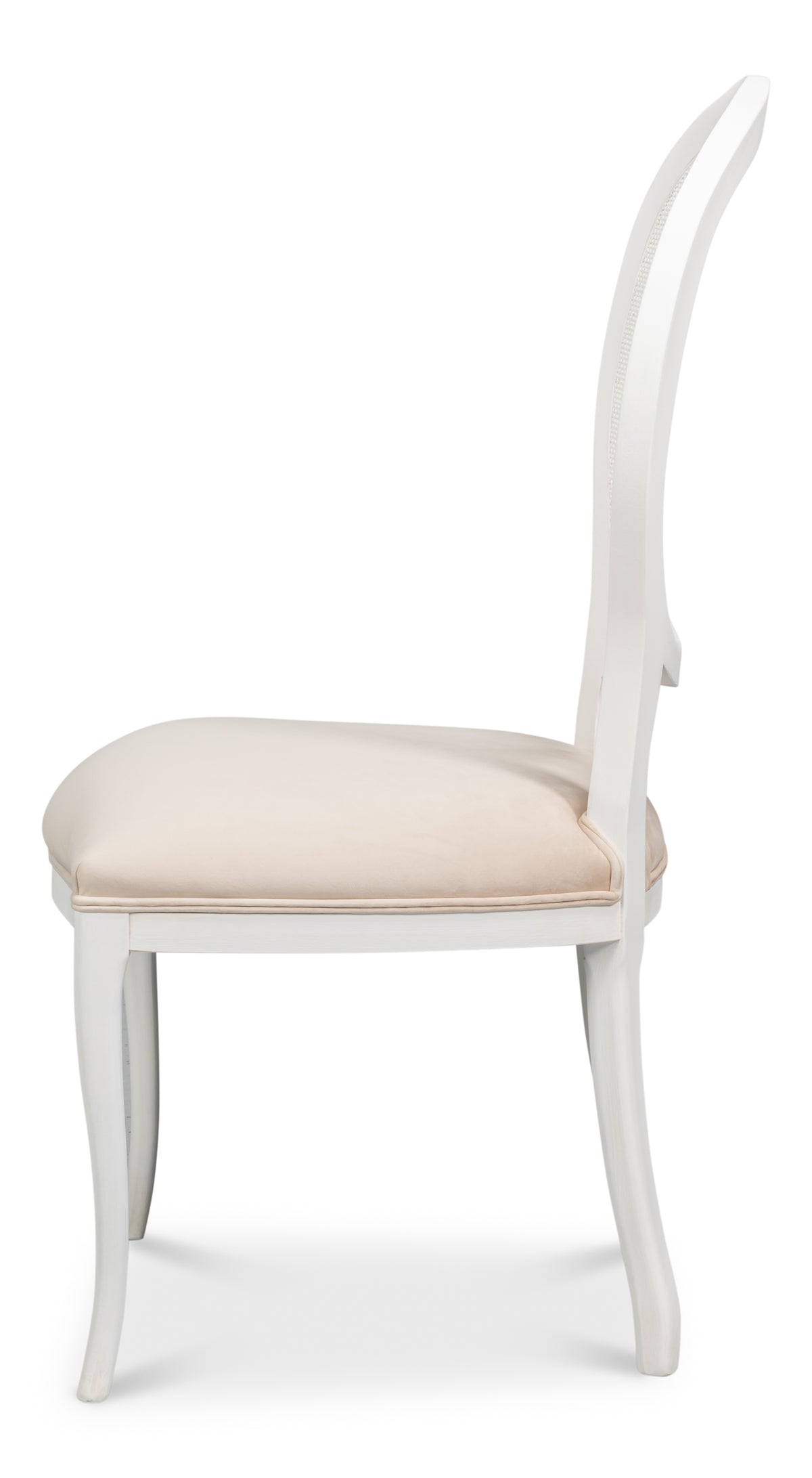 Cane Back Dining Chairs in White with Taupe Velvet, Sets of 2 - view 3