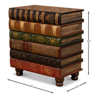 Hand-Painted Faux-Book Chairside Chest with Four Drawers - dimension drawing