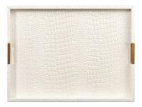 Croc Leather Tray in Pearl with Brass and Steel