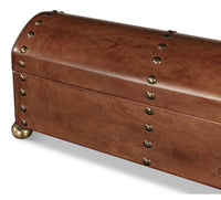 Dome-Top Leather Box with Brass Nailheads and Ball Feet
