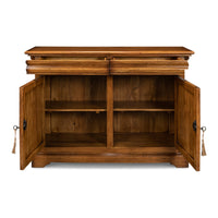 Traditional Walnut Sideboard Cabinet – Paneled Doors and Tassel Pulls - additional view