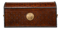 Dome-Top Tooled Leather Box in Chestnut with Brass