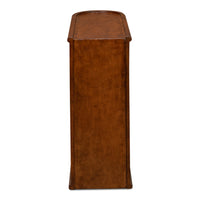 Leather Book-Stack Side Table with Hidden Drawer and Brass Knob - additional view