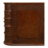 Leather Book-Stack Side Table with Hidden Drawer and Brass Knob - additional view