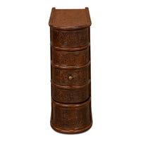 Leather Book-Stack Side Table with Hidden Drawer and Brass Knob - additional view