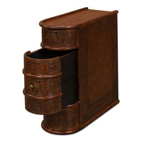 Leather Book-Stack Side Table with Hidden Drawer and Brass Knob - additional view