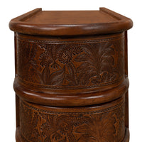 Leather Book-Stack Side Table with Hidden Drawer and Brass Knob - additional view