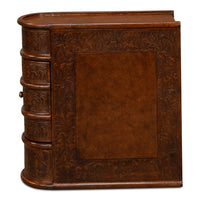 Leather Book-Stack Side Table with Hidden Drawer and Brass Knob - additional view