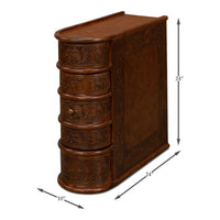 Leather Book-Stack Side Table with Hidden Drawer and Brass Knob - dimension drawing