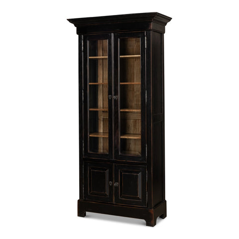 Traditional Tall Bookcase, 80" - Ebonized Walnut with Glass Display Doors