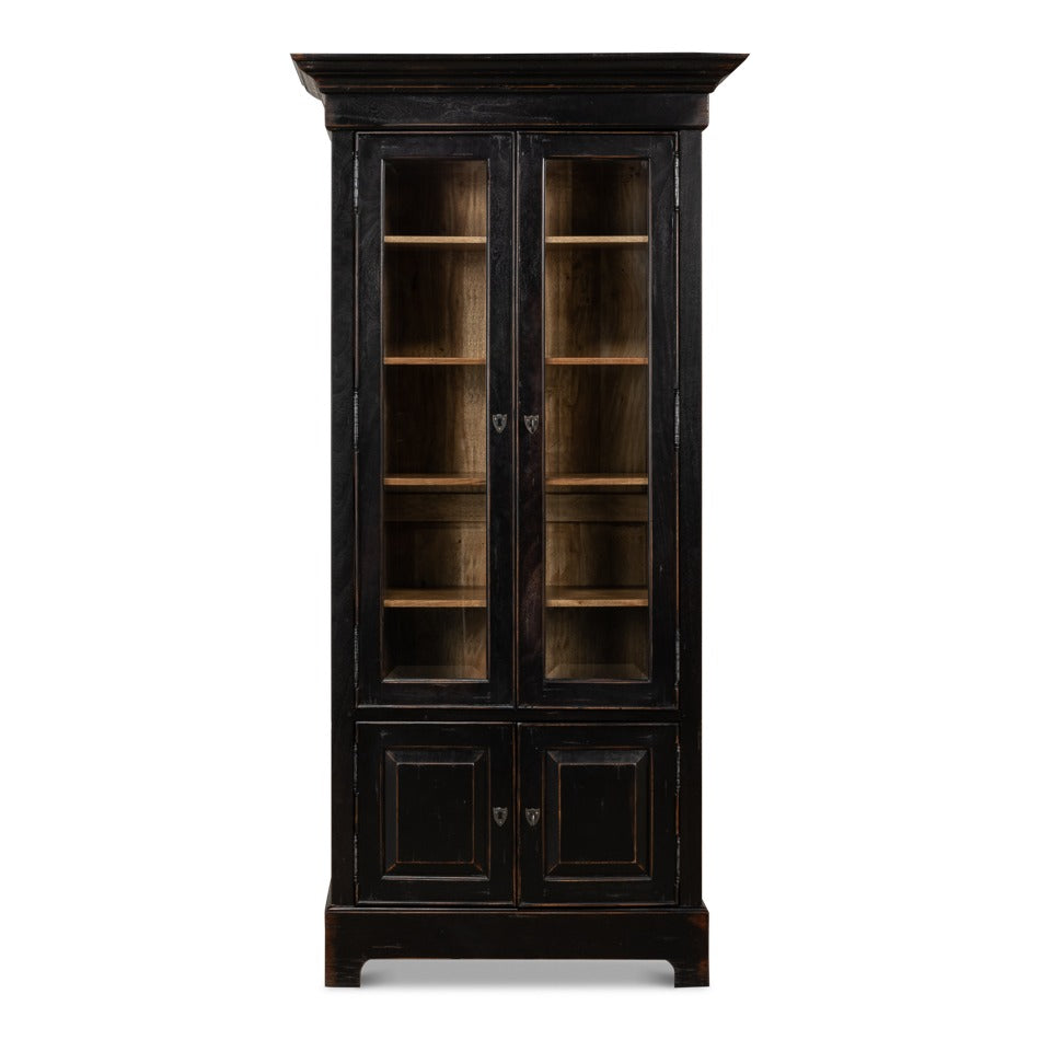 Traditional Tall Bookcase, 80" – Ebonized Walnut with Glass Display Doors - additional view