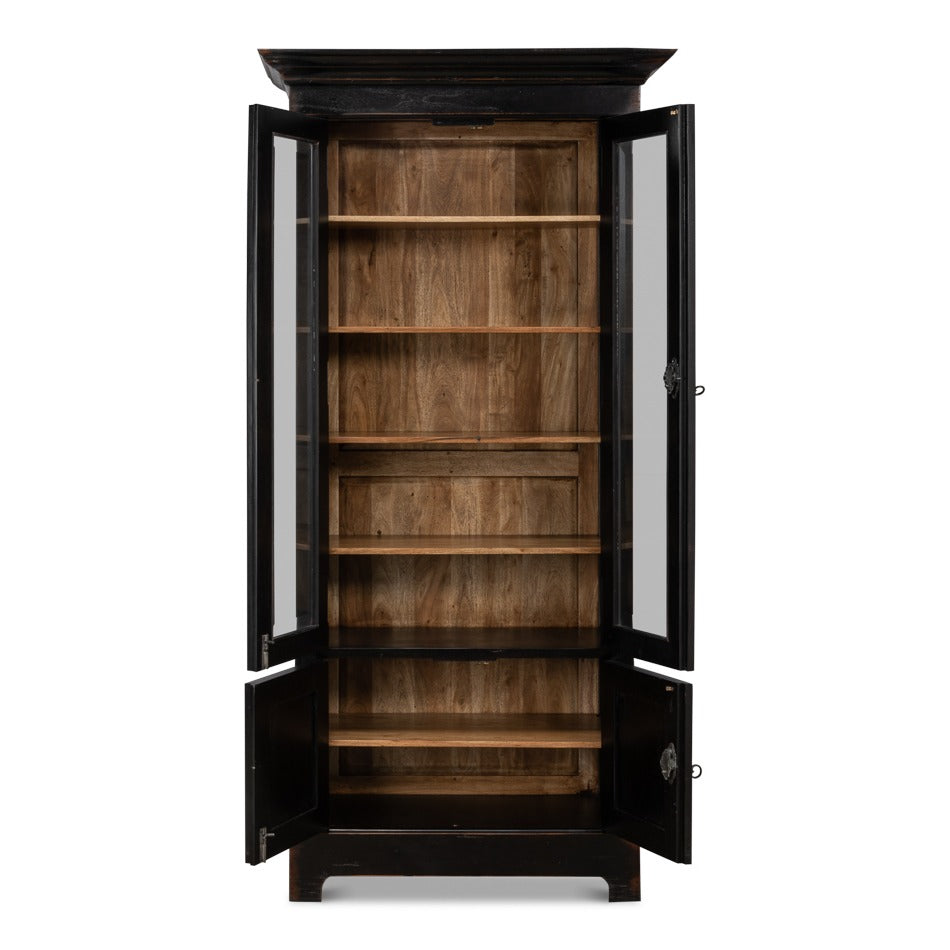 Traditional Tall Bookcase, 80" – Ebonized Walnut with Glass Display Doors - additional view
